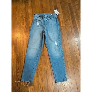 OLD Navy Womens OG Straight Stretch Jeans Smoothing pockets Fray Hem Sz 2